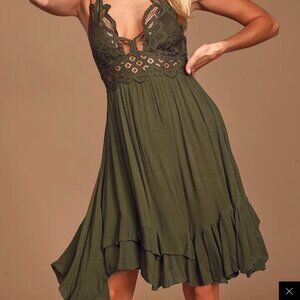 Free People Adella Slip Dress, Color: Army Size: X-Small
